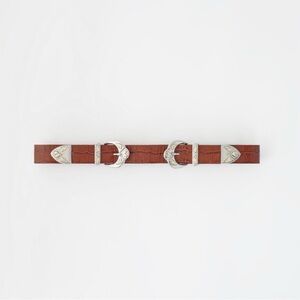 Maje Double Buckle Western-Style Brown Croc Belt